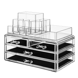 SONGMICS Make-up Organizer, Kosmetik-Organizer mit 4 Schubladen und 11 Fächern in unterschiedlichen Größen, rutschfeste Einlagen, für Schminke und Schmuck, transparent JKA001TP
