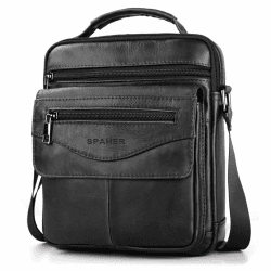 SPAHER Herrentasche Leder Umhaengetasche Handtasche Herren Tasche Echtes Leder Handgelenktasche Herren Schultertasche Crossbody Bag Geschenk für Männer A291 Schwarz