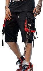 Hello MrLin Kurze Hosen Herren Korean Fashion Cargo Shorts Arbeitshosen MäNner Sporthose Freizeithose Mit Taschen Sommer Jogginghose hip hop Techwear Streetwear XL Schwarz Rot
