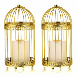 NUPTIO Vogelkäfig Deko Kerzenhalter Gold - 2 Stück 25.5cm Vintage Stumpenkerzenhalter Metall Hängend Kerzenständer Klein Laterne Laternen für Draußen Teelichthalter Kerzenlaterne Antik Hochzeit L - 2 pcs Gold