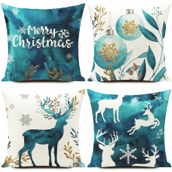 Weihnachtskissen Kissenbezug 40 x 40 cm Hirsch Weihnachten Weihnachtsdeko Weihnachtskissenbezug Christmas Decorations Weihnachtsfeier 4er Set Blaugrün
