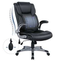 COLAMY Bürostuhl mit Hoher Rückenlehne, Ergonomischer Computer-Schreibtischstuhl, Lederstuhl mit Gepolsterten Klapparmlehnen, Verstellbarer Neigungsverschluss, Drehstuhl für Erwachsene, Schwarz Schwarz Modern