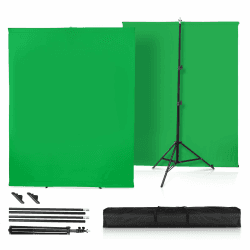 Greenscreen Hintergrund mit Ständer, Heorryn 2 x 1,5 m Fotografie Hintergrund Ständer Kit mit Green Screen Chromakey für Fotoshoot Stream Gaming Photo Video Recording Grün