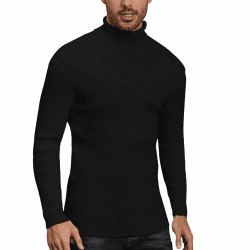 Yukiuiny Herren Rollkragenpullover Basic Langarm Strickpullover Elastisch Kuschelig Gerippt Strickpulli Rolli für Herbst Winter XXL Schwarz