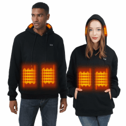 WUEAOA Beheizbare Hoodie für Herren Damen Mit 5V 10000 mAh Akku, Beheizbare Jacke 3 Temperaturstufen 6 Heizzonen Maschinenwäsche, Vollständig beheizter Sweatshirt Schwarz