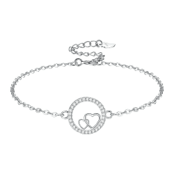 Viwind Liebe Herz Armband für Damen 925 Sterling Silber Zirkon Armband für Mädchen 22+4cm Einstellbar Bestes Geschenk mit Geschenkbox