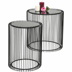Kare Design Beistelltisch Wire (2/Set), Schwarz, Beistelltisch, Nachttisch, Stahl, Glas Tischplatte, 46x45x45 cm (H/B/T) Schwarz 2/Set Beistelltisch