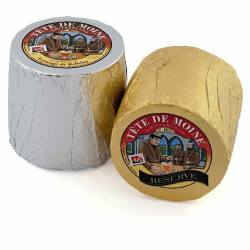 Tete de Moine Classic und Reserve AOP Mönchskopfkäse 1600g zwei ganze Laibe für Girolle Käsehobel KÜHLBOX-Versand mit Styroporbox und Spezialkühlakku für Lebensmittelversand