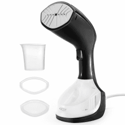 ASCOT Dampfglätter, 1500W Tragbares Dampfbügeleisen mit 280ml Wassertank für Längere Nutzung pro Zeit, 25 g/Min Dampf, Dampfglätter für Familie, Wäsche, Büro und Reise (Schwarz)