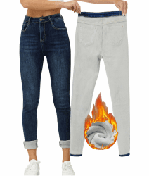 Yehopere Damen Winter Fleece Gef¨¹ttert Jeans Slim Fit Warm Skinny High Waist Denim Jeans M Blue Darkwashed