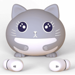 COOTIMOCK Kabellos Kopfhörer Kinder, Bluetooth 5.3 Kinder Kopfhörer, 85dB Lautstärkebegrenzung, Stereo Sound, IPX6 Wasserfest, 30 Std, In Ear Kopfhörer Kinder mit Mikrofone für Tablet/Reisen, Katze Grau&Weiß