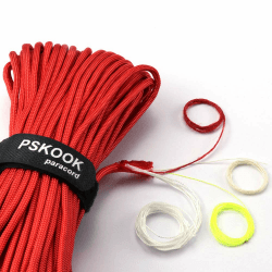 PSKOOK Paracord Survival Paracord Parachute Fire Cord Überlebensseile Bushcraft Rot Tinder Cord PE Angelschnur Baumwollfaden 7 + 3 Stränge 25, 100 Feet Rot 100FT