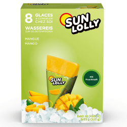 Sun Lolly Wassereis Mango 8 Stk | Mit Fruchtsaft | Zum Selbsteinfrieren | Ohne künstliche Aromen | Frei von Süßungsmittel | Laktosefrei | Glutenfrei | 8 x 60ml 480ml
