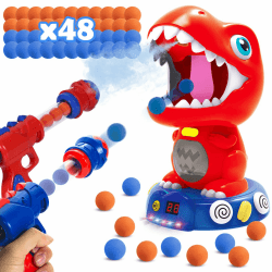 Wrymish Dinosaurier Schießspielzeug ab 4 5 6 7 8 Jahre Junge Mädchen, Bewegliches Schießspielzeug mit 2 Luftpumpenpistolen, Zielschießspiele mit Ton＆Licht, Kinder Weihnachts Geburtstags Geschenke