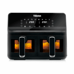 Tristar Digitaler Airfryer – 2x4 L – 2 kg Pommes Frites – 8 Programme oder manuelle Einstellung – Doppelkorb mit Sichtfenstern – FR-9040, Schwarz