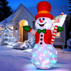 Wothfav 8FT/244CM Weihnachtsaufblasbares Schneemann Aufblasbares, Eingebaute Bunte Rotierenden LED Leuchten Yard Dekoration Schneeball Schlauchboote Drinnen Draußen Schneemann Weihnachtsdekorationen Schneemann Hält ein Schild