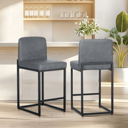 ALPHA HOME Barhocker 2er Set Barhocker mit Lehne Pu-Leder Küchenhocker Barstuhl 2er Set mit Fußstütze für Küchentheke Stabiler Metallstahlrahmen, Grau Grau 2 PCS