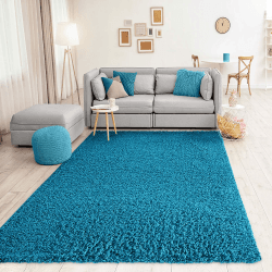 VIMODA Teppich Prime Shaggy Hochflor Langflor Einfarbig Modern Türkis für Wohnzimmer, Schlafzimmer, küche, Maße:70x140 cm Rechteckig Türkis 70x140 cm