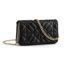 CHIC DIARY Damen Mini Umhängetasche PU Leder Tasche Rautenmuster Schultertasche Mode Crossbody Bag mit Metall Schultergurt Schwarz