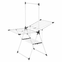 SONGMICS Wäscheständer, zusammenklappbar, Wäschetrockner mit 2 Ebenen, Flügelwäscheständer, freistehend, 1 obere Hängestange, 2 höhenverstellbare Flügel, 24 Stangen, platzsparend, weiß LLR521W01