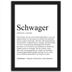 Tassenstube Schwager Poster Bester Schwager der Welt Wandbild Substantiv Definition Holz Rahmen A4