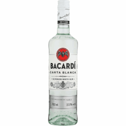 BACARDÍ Carta Blanca White Rum, 37,5% Vol., 70 cl/700 ml, der legendäre weiße Karibik-Rum aus dem Hause BACARDÍ, perfekt für Cocktails
