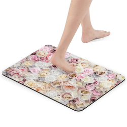 Zomer Badematte Badteppich rutschfest waschbar 42x60 cm Badezimmerteppich mit Bunt Rosen Motiv 02