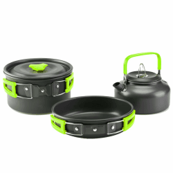 aiGear Camping Kochgeschirr Set/Outdoor Geschirr Set | Camping Topf Kochtopf Tragbar Aluminium mit Aufbewahrungsbeutel | für Outdoor Camping Wandern Wandern Picknick Grün