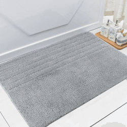Bazasa Grau Badezimmerteppich maschinenwaschbar Badmatte rutschfeste Badteppich Weiche Mikrofaser Wasserabsorbierend Badvorleger Teppich für Badzimmmer Dusche Badewanne und Toilette 50×80cm Hellgrau
