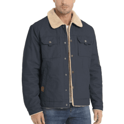 Dr.Cyril Men's Sherpa Trucker Jacket Turn-Down Collar Cargo Jacket Warm Winter Coat with Pockets XXL Grau