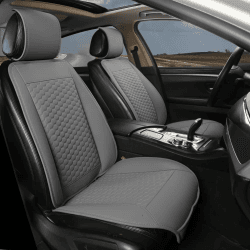 Black Panther Sitzauflage Auto, PU-Leder Autositzbezüge Vordersitze, mit Kopfstützenabdeckung, Fit 95% Autos, Limousine, SUV, Pickup, Van-Keine Heizung (2 Stücke -Grau) 2 Stücke - Grau