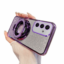 IMEIKONST Kompatibel mit Samsung Galaxy A55 5G Hülle, Glitzer Sparkle Design für Mädchen Handyhülle mit Ring Ständer Galvanisierte Stoßfeste rutschfest Schutzhülle für Samsung A55 5G. Lila DS1