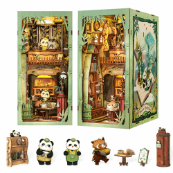 Fsolis Book Nook Kit für Erwachsene DIY Miniature House mit LED-Licht für Buchstütze Bibliothek Bücherregal Dekoration 3D Puzzle Buchstützen aus Holz Erwachsene Booknook Geschenken für Panda Bookshop