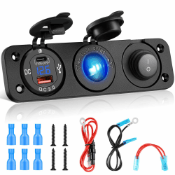 Kohree USB C Steckdose 12V, Type C QC 3.0 KFZ USB Steckdose 12V USB Steckdose Wohnmobil Auto USB Buchse Einbau Charger Socket Panel, LED Voltmeter, Zigarettenanzünder Splitter, EIN/AUS-Kippschalter