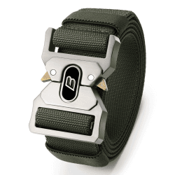 BESTKEE Taktischer Gürtel - 3,8cm Arbeitsgürtel Herren, Schnellverschluss Metallschnalle, Gürtel Herren Geeignet für Outdoor, Militär, Sport, Wandern Metallisch+armee Grün M-für Taille 106cm-115cm(Länge 130cm)