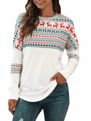 Imily Bela Damen Weihnachten Sweatshirt Lustiges Xmas Langarmshirt Cartoon Tops Weihnachtspullover Weiß L
