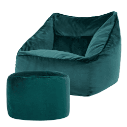Icon Riesen Sitzsack Sessel „Natalia“ mit Sitzpuff, Blaugrün, Plüsch XXL Sitzsack Erwachsene mit Füllung für das Wohnzimmer, Riesensitzsack Sofa XXL Blaugrün Sitzsack + Hocker