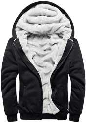 LEZUAN Herren Kapuzenjacke mit Fleecefutter Hoodies mit Reißverschluss Verdickte Langarm Kapuzenpullover Patchwork Sweatjacke Winter Warm Hooded Sweatshirt mit Tasche und Kordelzug 5XL Schwarz