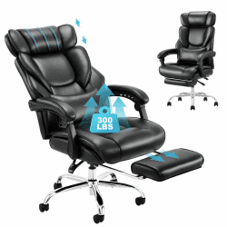 COLAMY Bürostuhl mit Fußstütze-Ergonomischer Stuhl mit hoher Rückenlehne und abnehmbarem Lendenkissen, 90-135°verstellbar, Dickes Leder für Home Office Work Comfort, Schwarz