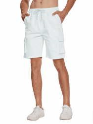 YuKaiChen Kurze Hosen Herren Cargo Shorts Herren Shorts Sommer Twill Cargoshorts mit 6 Taschen und Elastische Taille XXL Große Größen Weiß