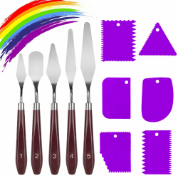 11 Stück Palettemesser Set, 5 Stücke Malmesser Spachtel und 6 Stücke Plastikschaber Abstreifermesser Acrylmalerei Malspachtel Künstlerbedarf für Lgemälde, Gouache, Aquarell, Felsmalerei (Lila)