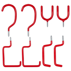 Set Mit 8 Fahrrad Lagerung Haken, Wandhaken Edelstahl PVC-beschichtet Schraubhaken, Garagenhaken, Stahl Strapazierfähige Doppelhaken, Universal Haken Sortiment Für Leitern, Geräteschuppen(Rot)