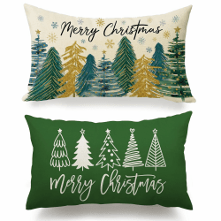 Giggleye 2 Stück Weihnachten Kissenbezug, 30x50 cm Weihnachtsbaum Leinen Kissenhüllen, Weihnachtskissenbezug, Zierkissenbezüge Weihnachten Deko für Sofa Schlafzimmer Wohnzimmer Couch (Grün)
