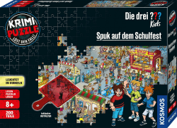 Die drei ??? Kids - Krimi Puzzle - Spuk auf dem Schulfest von KOSMOS 697983, Leuchtet im Dunkeln, 200 Teile, Lesen, Puzzeln, Rätsel lösen, Detektiv Puzzle für Kinder ab 8 Jahre