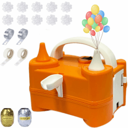 Elektrische Ballonpumpe Kit, tragbarer Doppelkopf-Ballon Aufblaser, 600-W-Ballon Aufblaspumpe, Geburtstagsballon Pumpe für Partydekoration, Hochzeiten und Festivals Orange