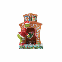 The Grinch by Jim Shore Grinch Pushing Tree Up Fireplace Figurine