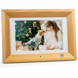 KODAK Digitaler Bilderrahmen 10 Zoll mit Fernbedienung, Hölz Elektronischer Fotorahmen No WLAN, 8 GB Speicher, 1280x800 IPS, Unterstützung Bild, Video, Musik, USB, SD Karte und Automatisch Drehende Burlywood, 10 Zoll No WiFi