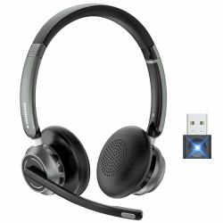 KONNAO Wireless Headset mit AI Noise Cancelling Mikrofon, V5.3 Wireless Kopfhörer mit USB Dongle Mikrofon Stummschaltung, Wireless Headsets for Work Black