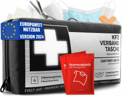 KFZ Verbandstasche nach aktueller Norm 2024/2025 inkl. Beatmungstüchern - KFZ Verbandskasten europaweit nutzbar - Erste Hilfe Set Verbandkasten DIN 13164:2022 (StVO konform)