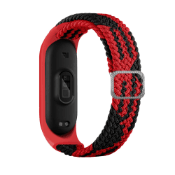 ToVioc Nylon Armband Kompatibel mit Xiaomi Mi Band 7 / Xiaomi Mi Band 6 / Xiaomi Mi Band 5, Einstellbare und Elastizität Atmungsaktive Sportbänder für Xiaomi Mi Band 4 - Rot Schwarz